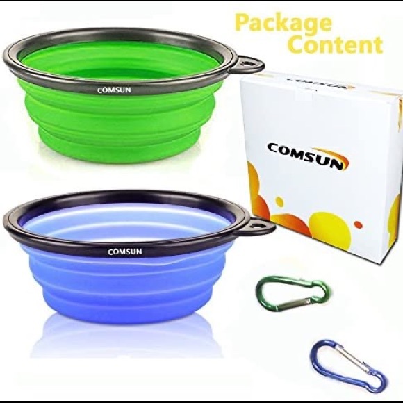 COMSUN Set of 2 Collapsible Dog Bowls / Blue and Green - Picture 5 of 6